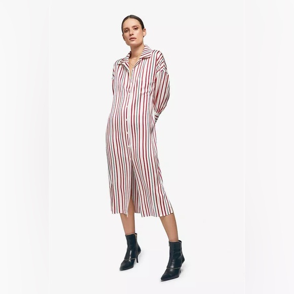 NWT Anine Bing Milly Silk Red Striped Dress - Picture 7 of 10